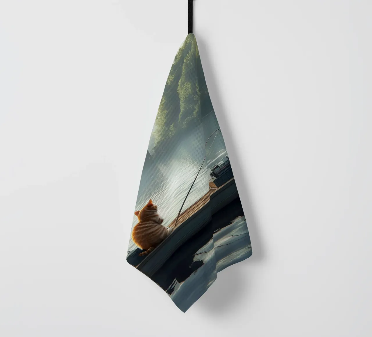 Un gatto pesca in un lago canovaccio da cucina da Motivate-Today