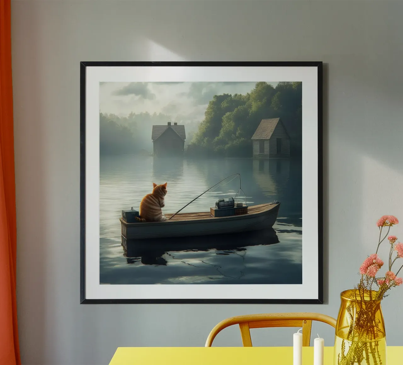 Un gatto pesca in un lago carta hahnemühle da Motivate-Today