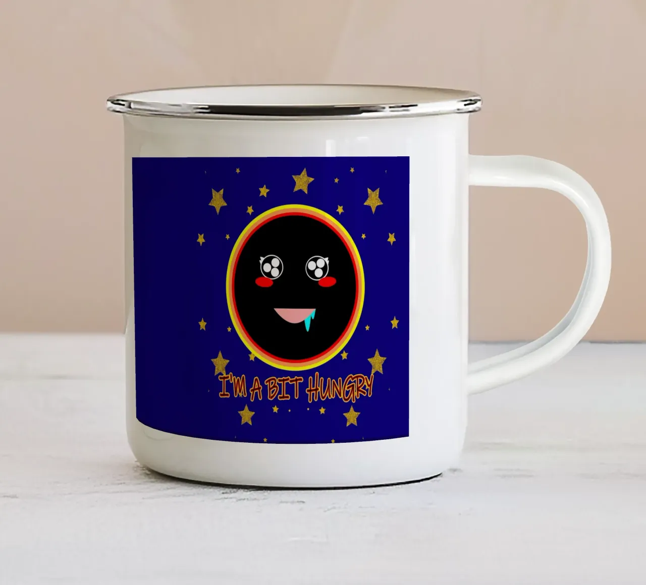 J'ai un peu faim Foodie Mignon Trou noir Kawaii mug en émail de sillyindustries