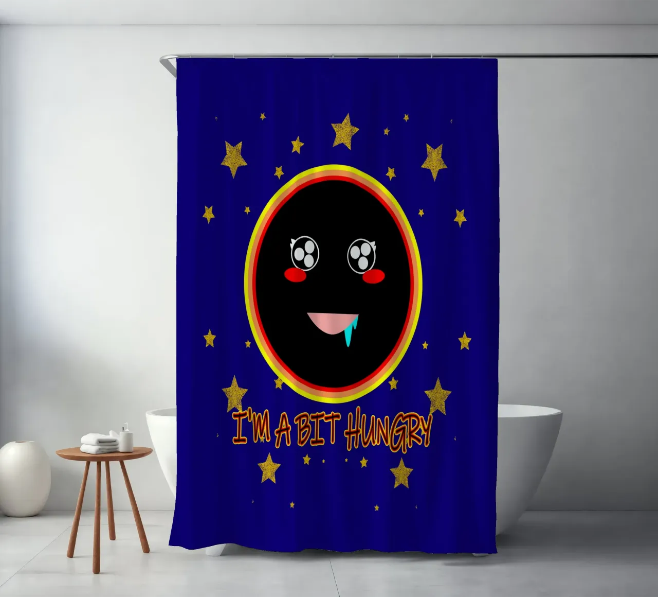 J'ai un peu faim Foodie Mignon Trou noir Kawaii rideau de douche de sillyindustries