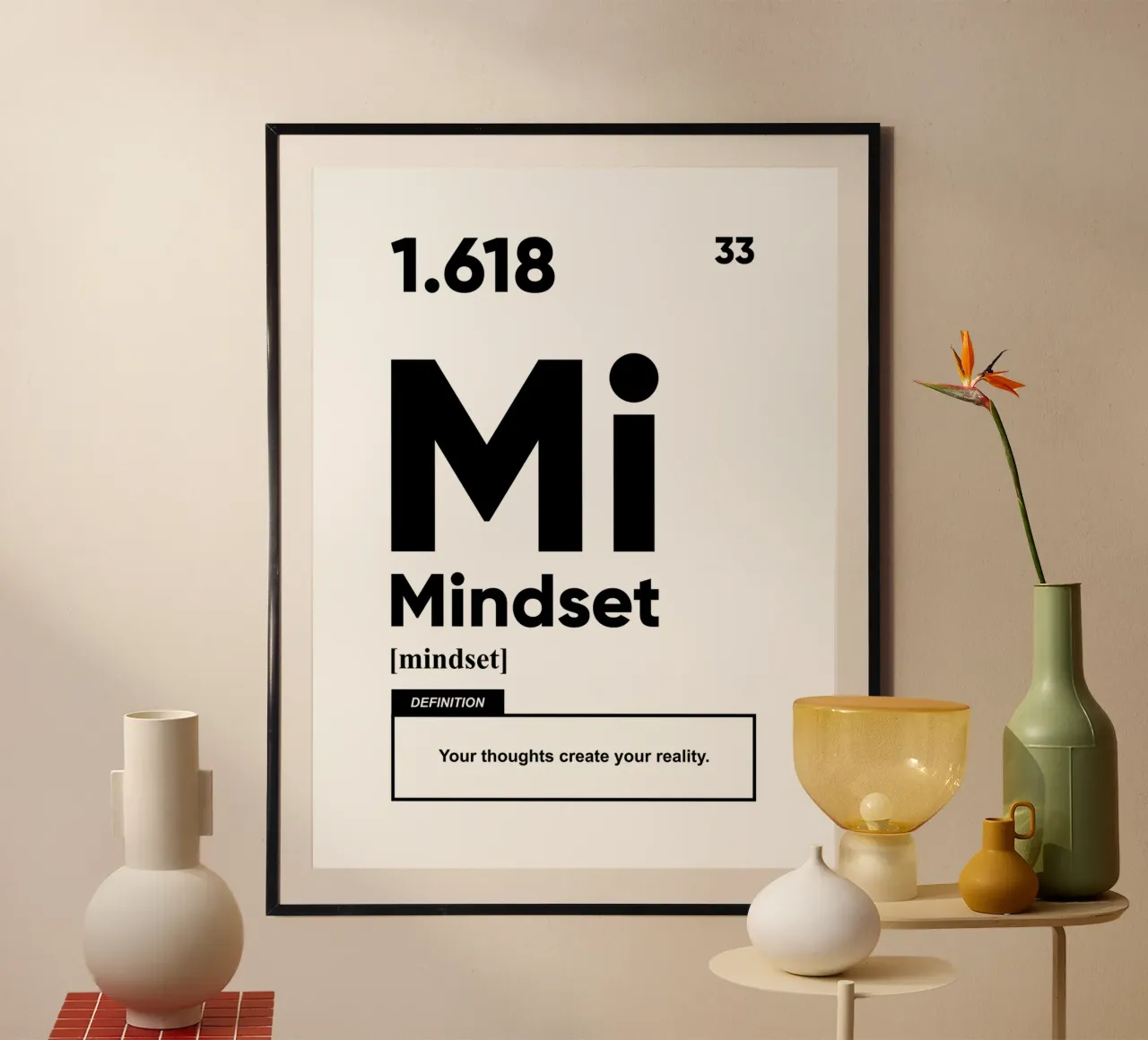 Mindset Definition | Motivationszitat Poster mit Holzrahmen von Inspirify