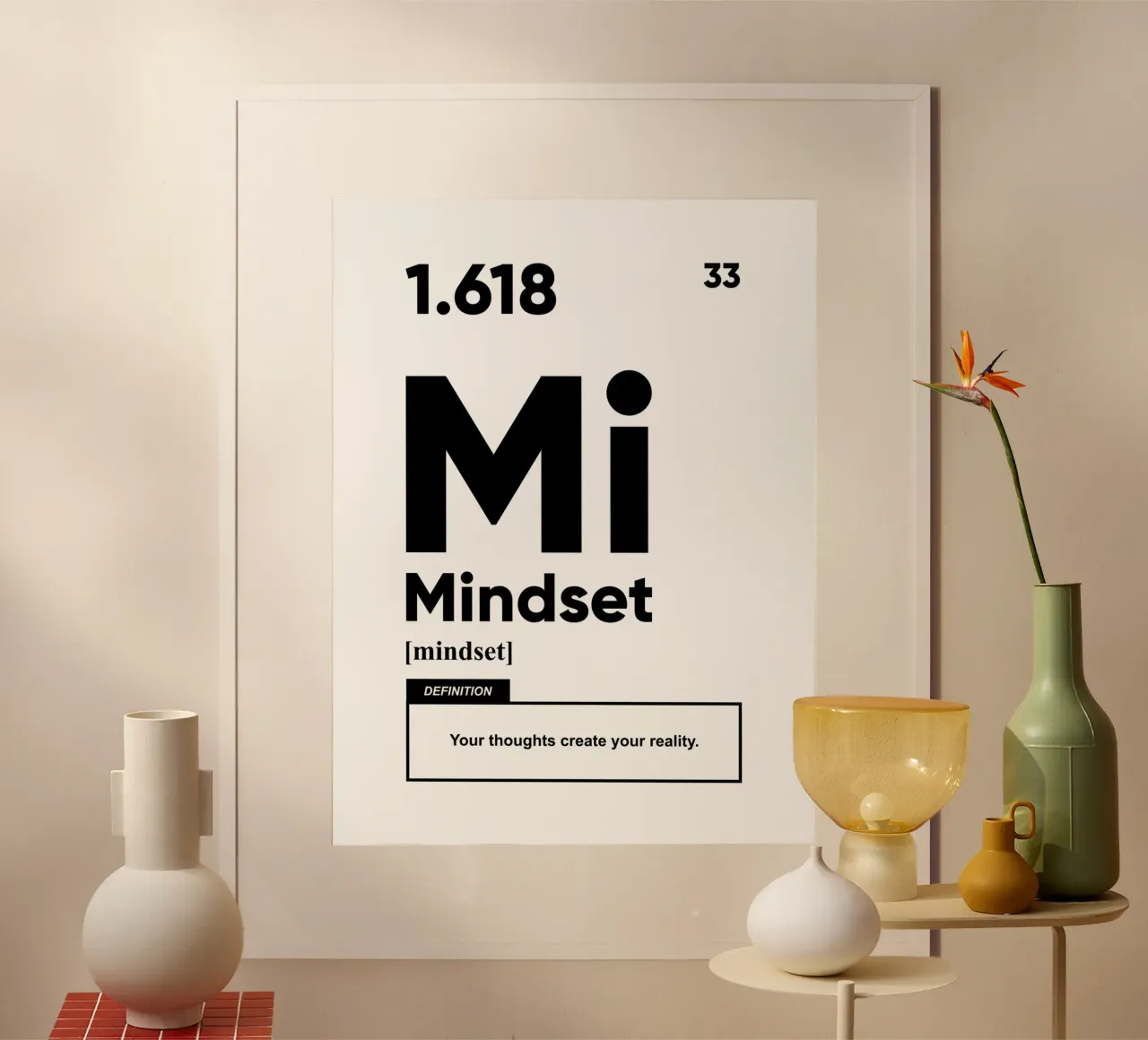 Mindset Definition | Motivationszitat Poster mit Holzrahmen von Inspirify