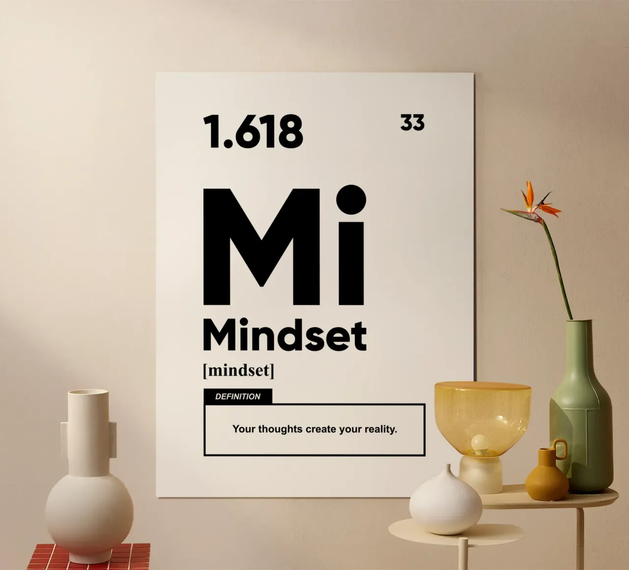 Mindset Definition | Motivationszitat Poster mit Holzrahmen von Inspirify