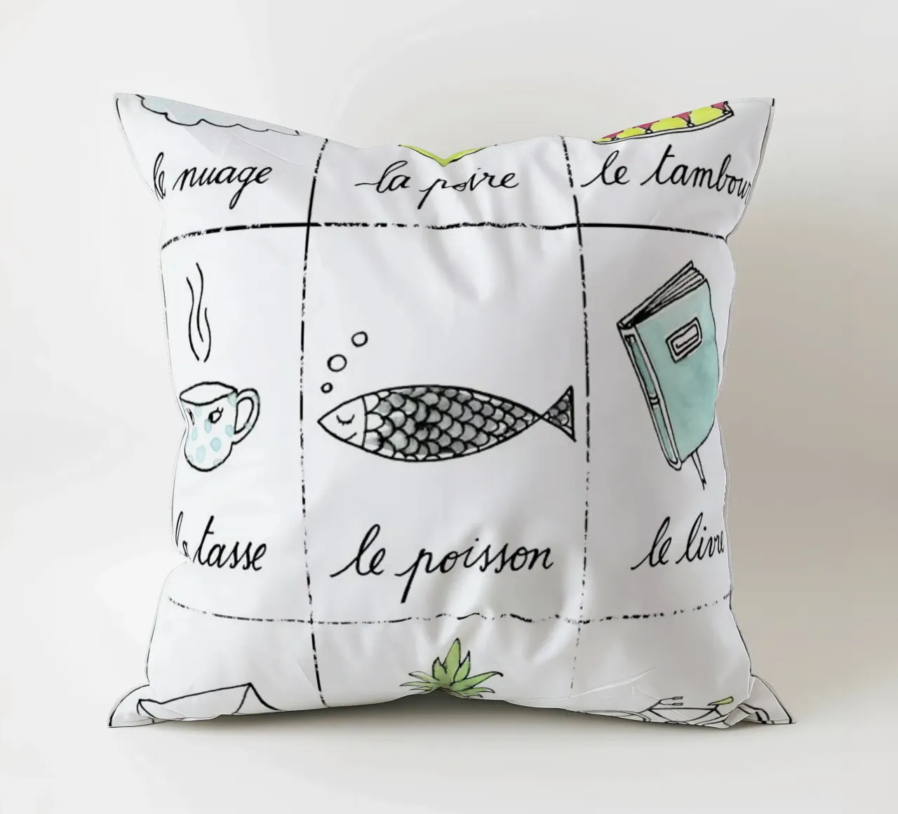 Petit cours de français 1 decorative cushion by Kera Till