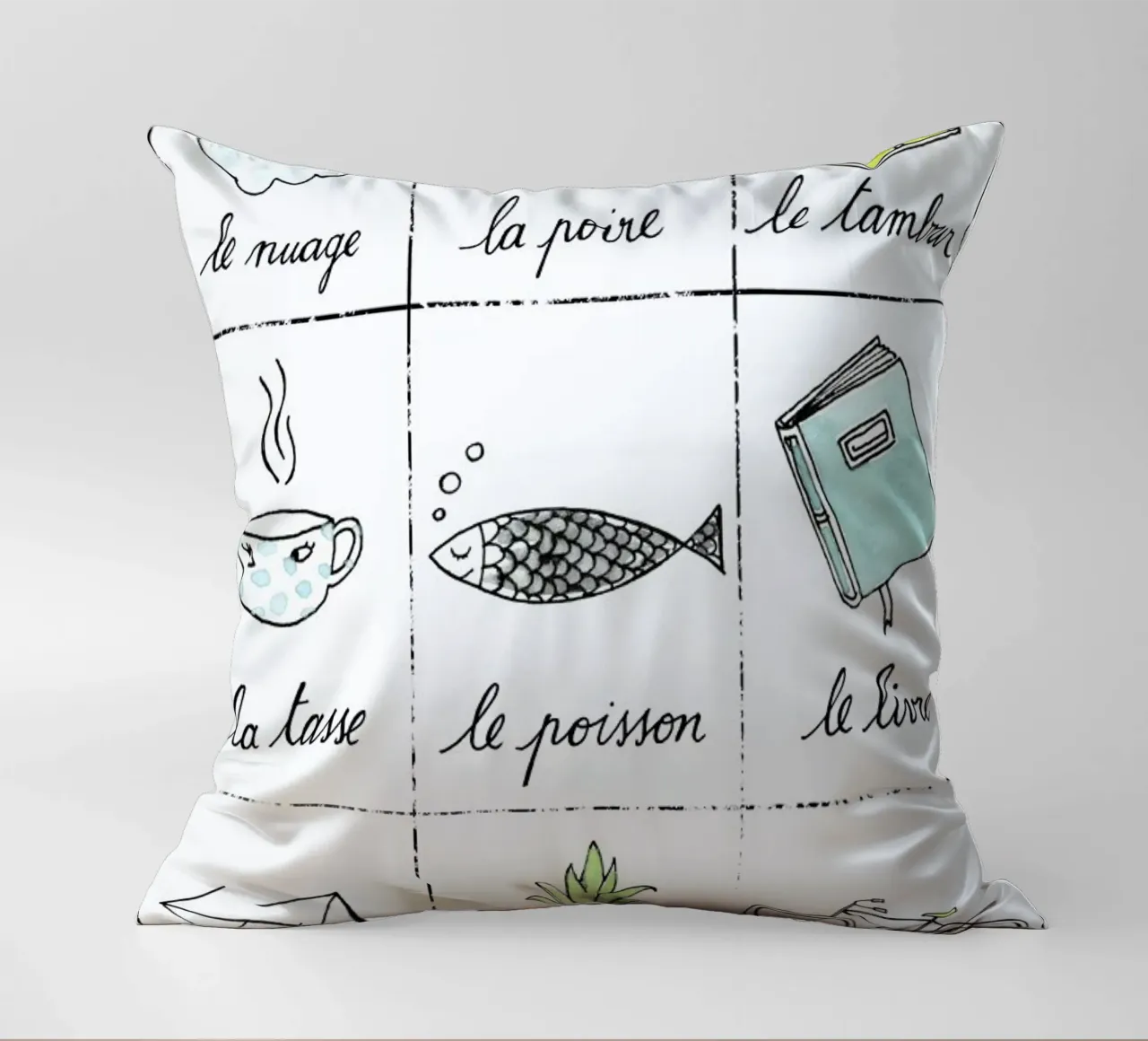 Petit cours de français 1 decorative cushion by Kera Till