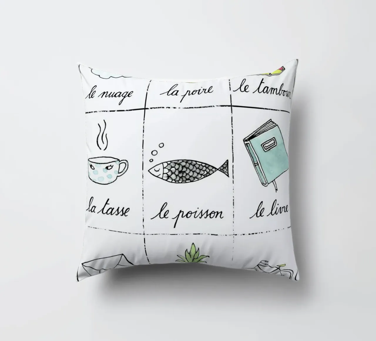 Petit cours de français 1 decorative cushion by Kera Till