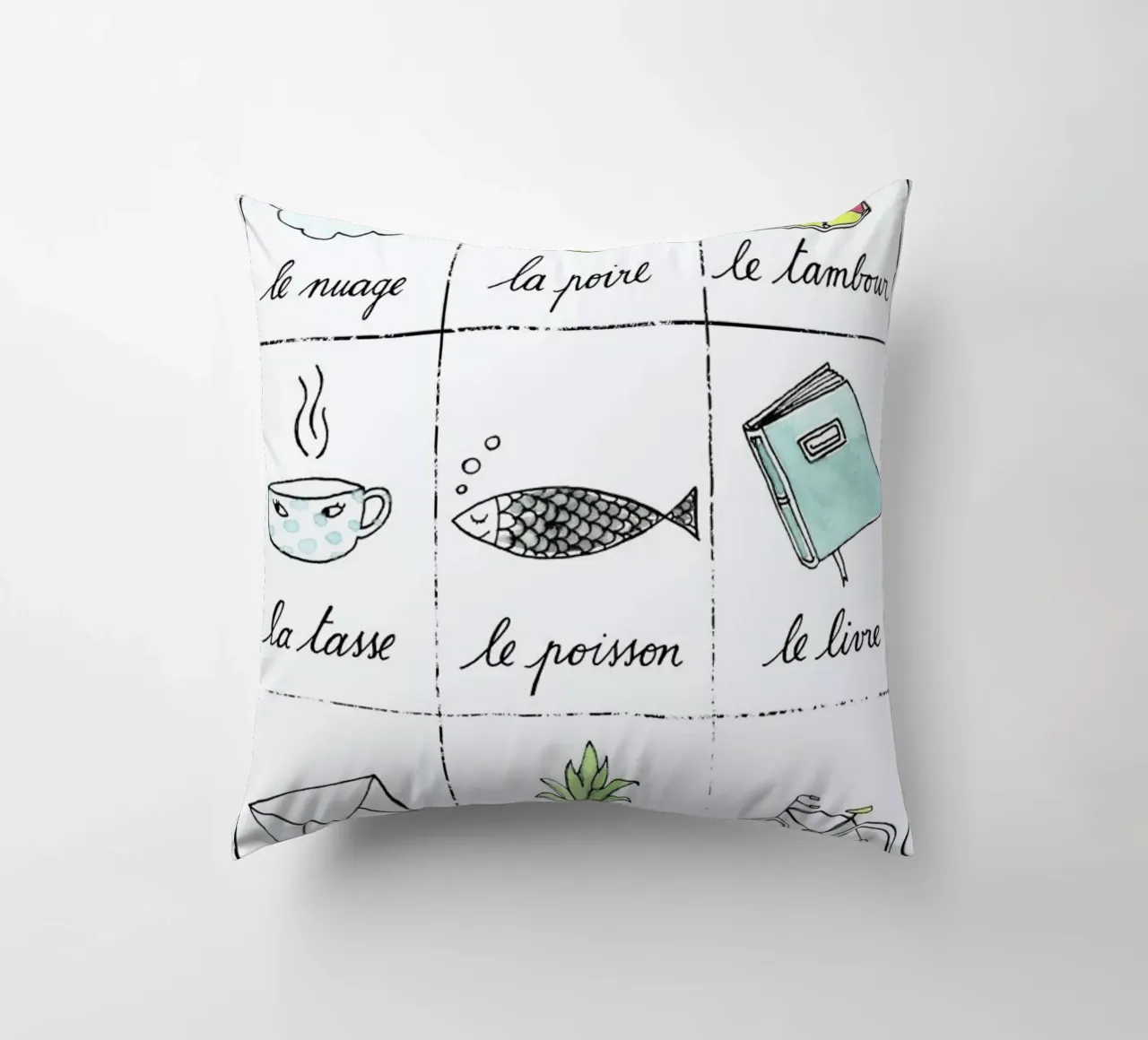 Petit cours de français 1 decorative cushion by Kera Till