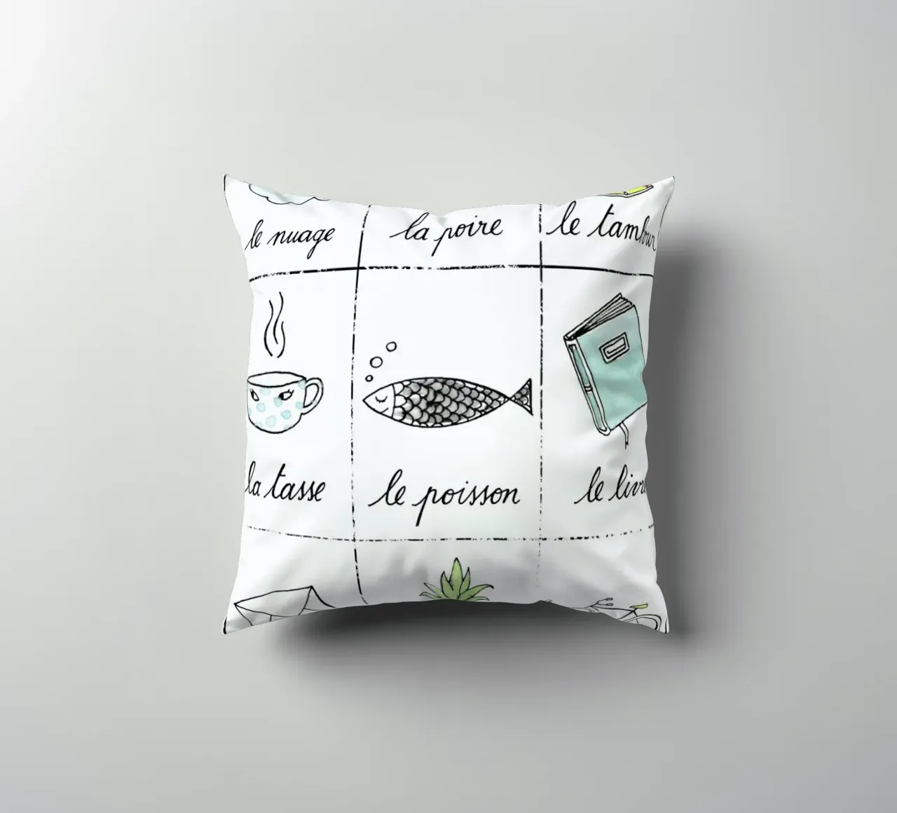 Petit cours de français 1 decorative cushion by Kera Till