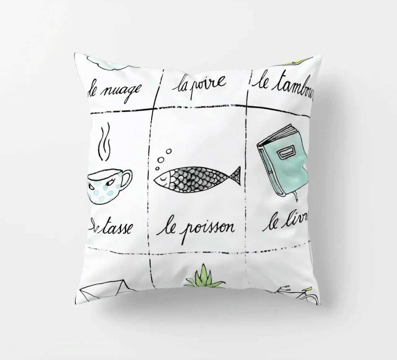 Petit cours de français 1 decorative cushion by Kera Till