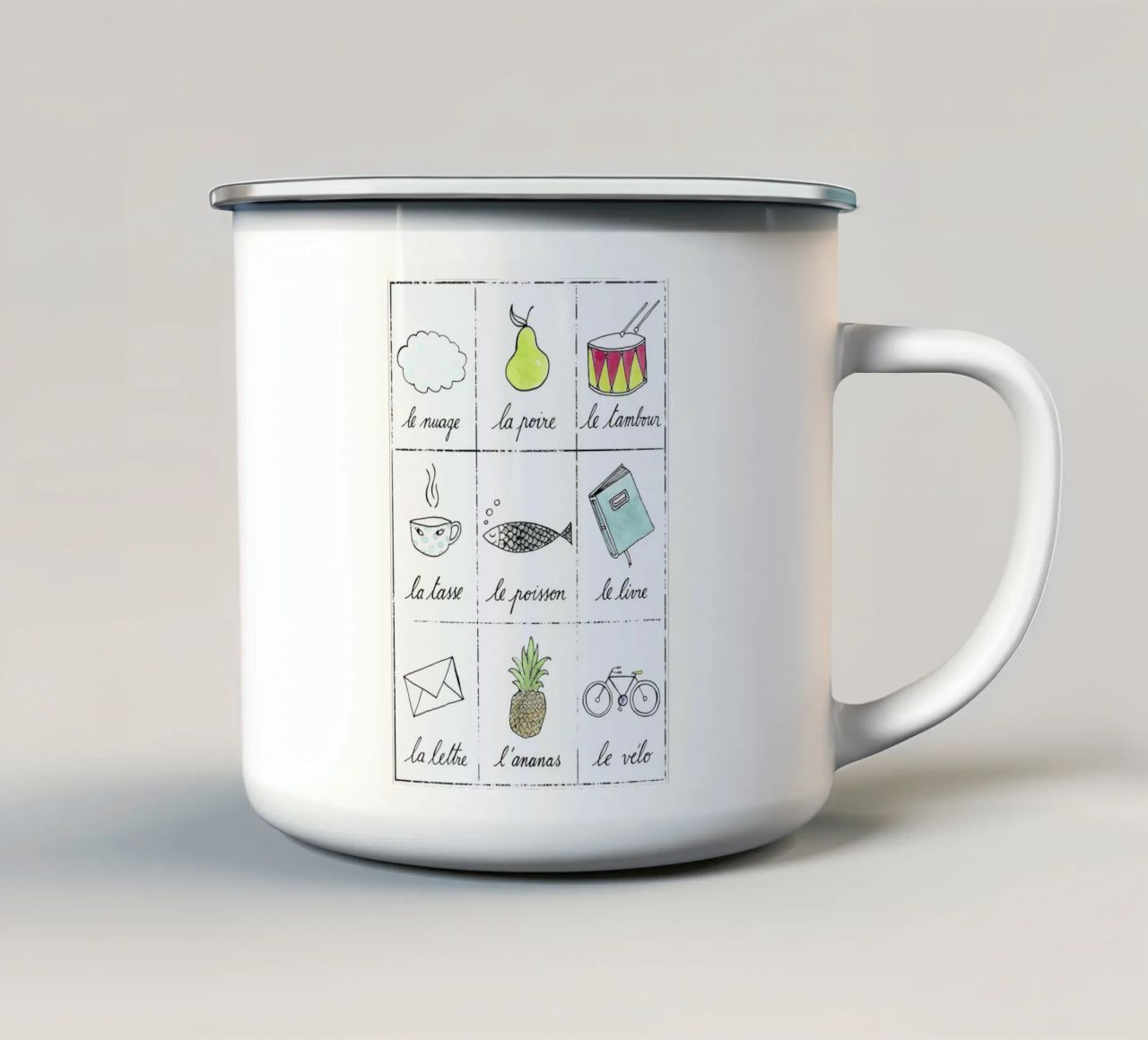 Petit cours de français 1 tazza in smalto da Kera Till