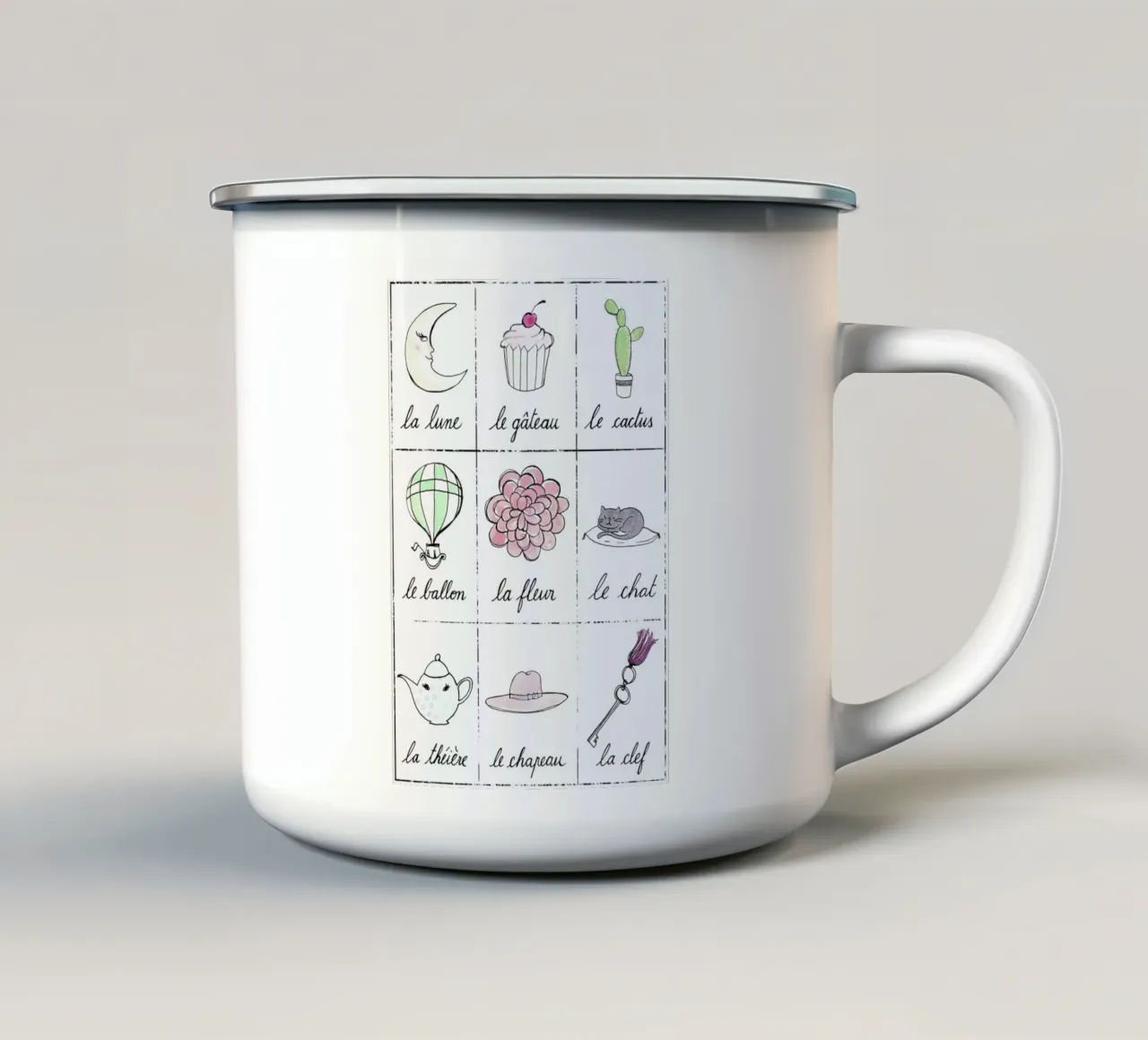 Petit cours de français 2 tazza in smalto da Kera Till