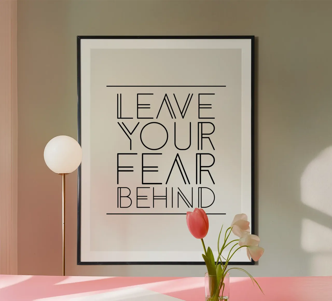 Lass deine Angst hinter dir | Motivationszitat Poster mit Kunststoffrahmen von Inspirify