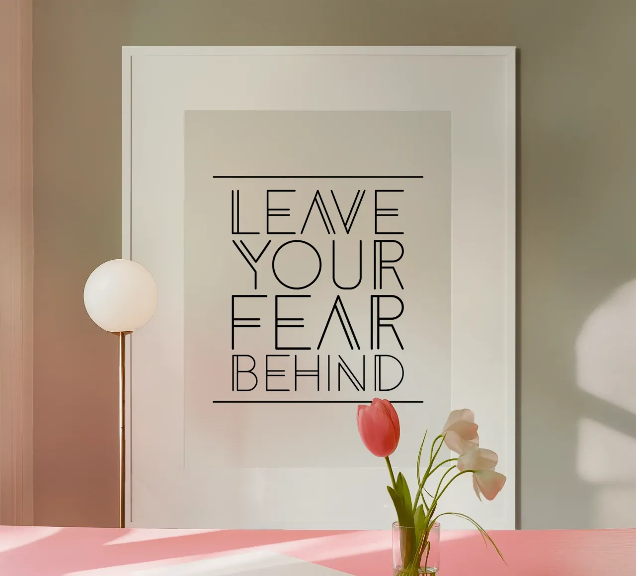 Lass deine Angst hinter dir | Motivationszitat Poster mit Kunststoffrahmen von Inspirify