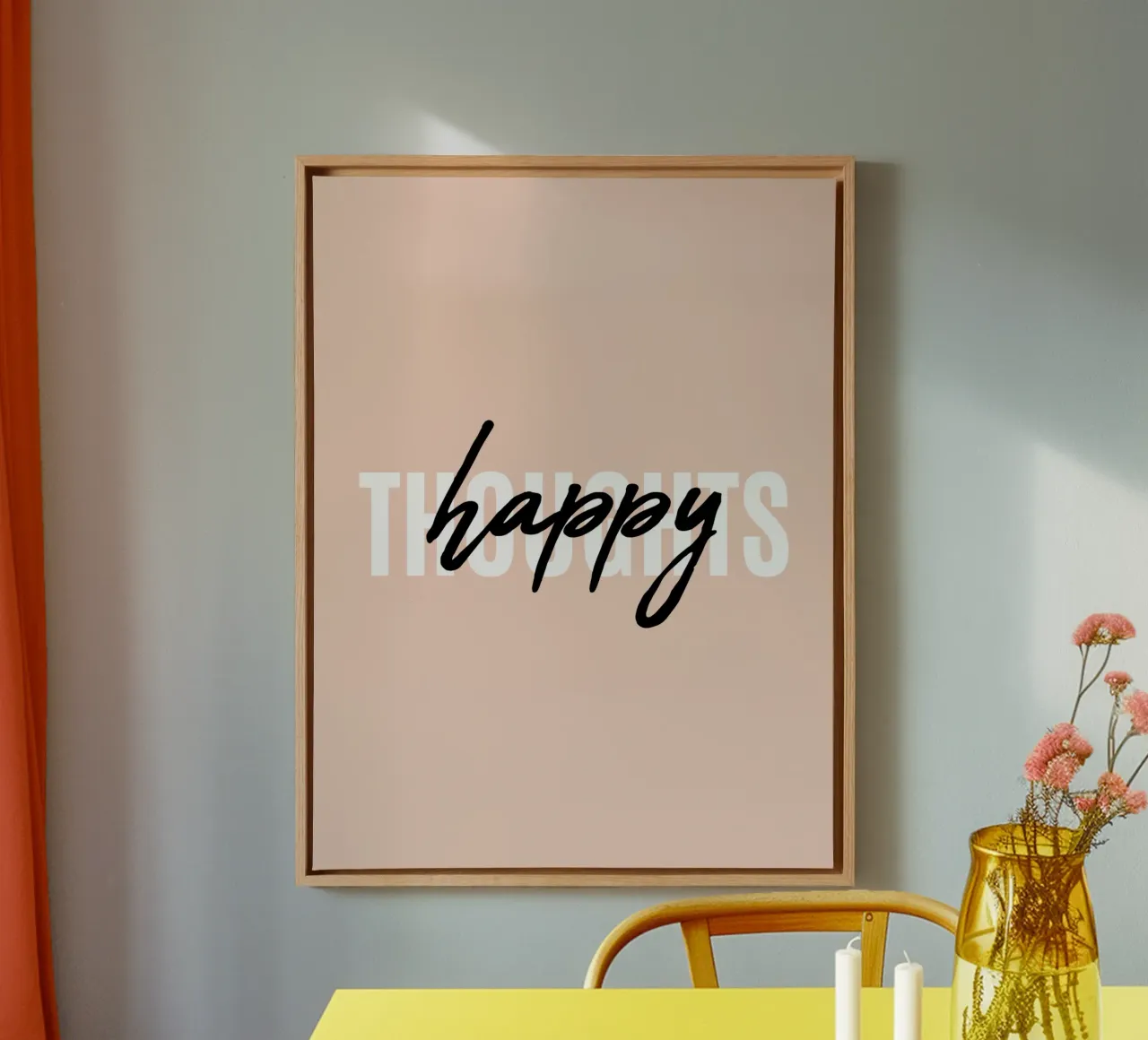 Glückliche Gedanken | Positives Zitat Leinwand mit Schattenfugenrahmen von Inspirify