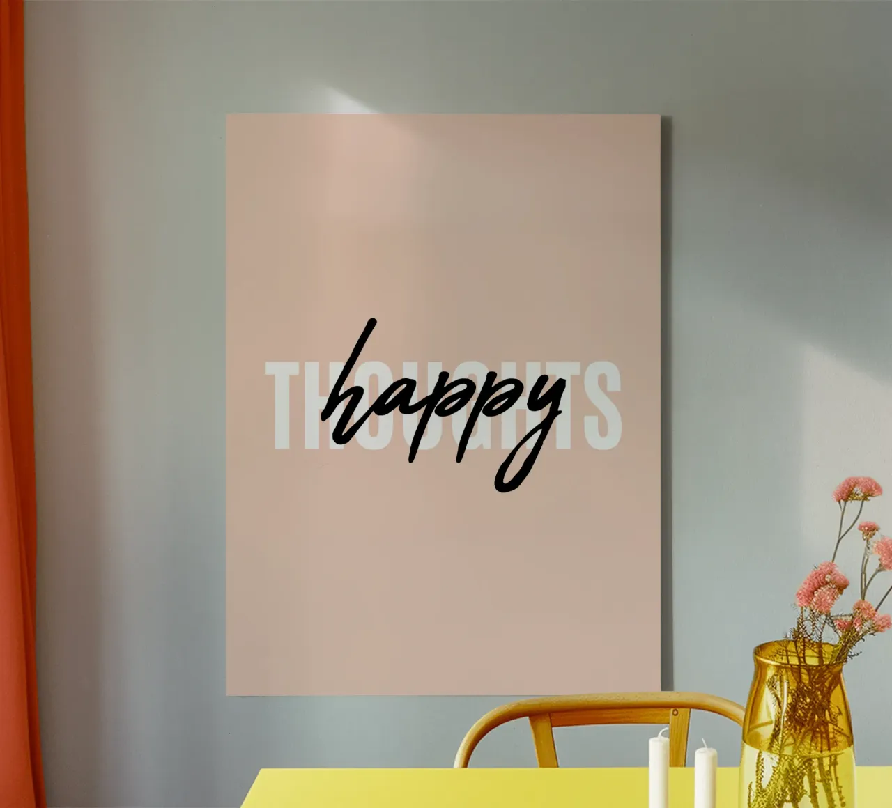 Glückliche Gedanken | Positives Zitat Leinwand mit Schattenfugenrahmen von Inspirify