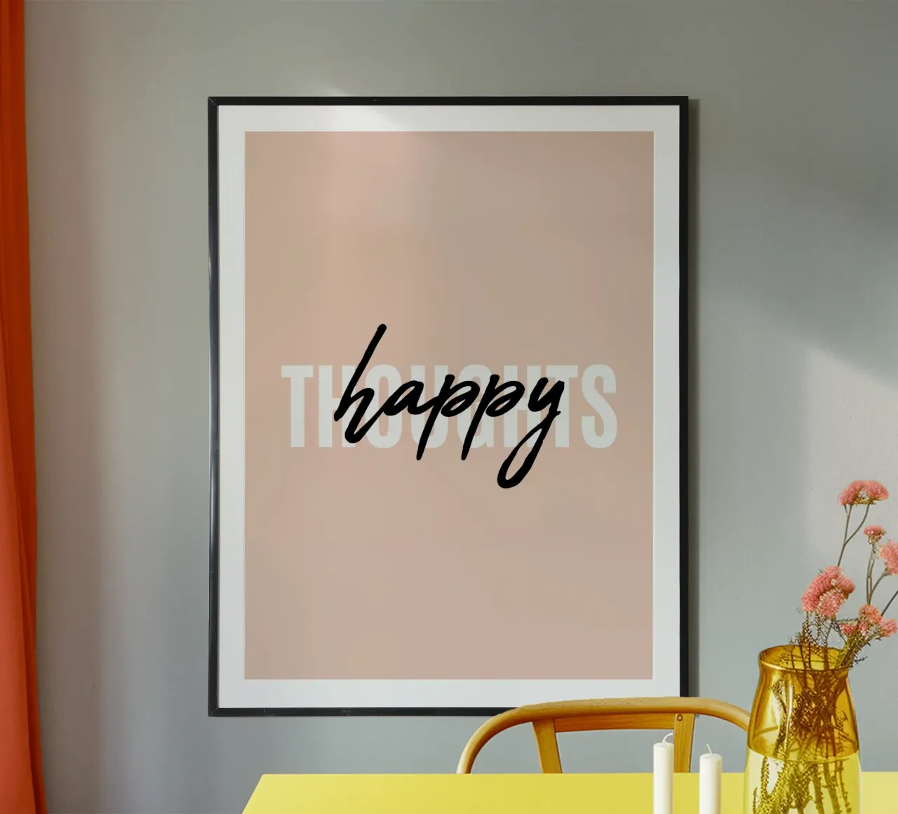 Pensamientos felices | Cita positiva poster con marco de plástico de Inspirify