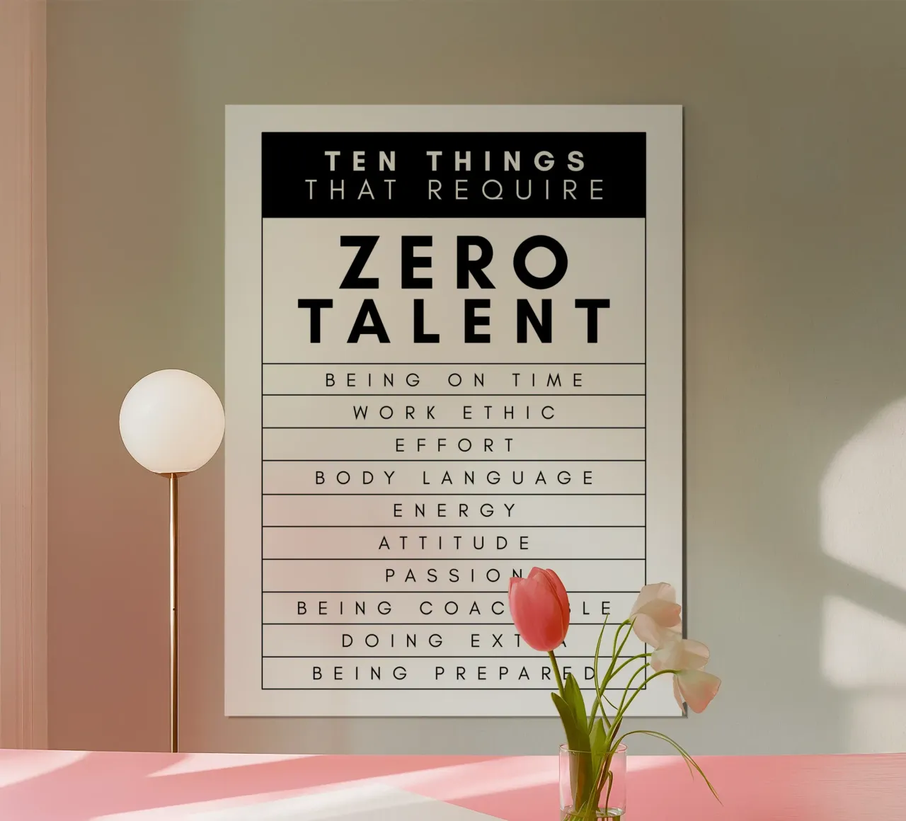 Tien dingen waarvoor je geen talent nodig hebt | Motiverende Citaat poster van Inspirify