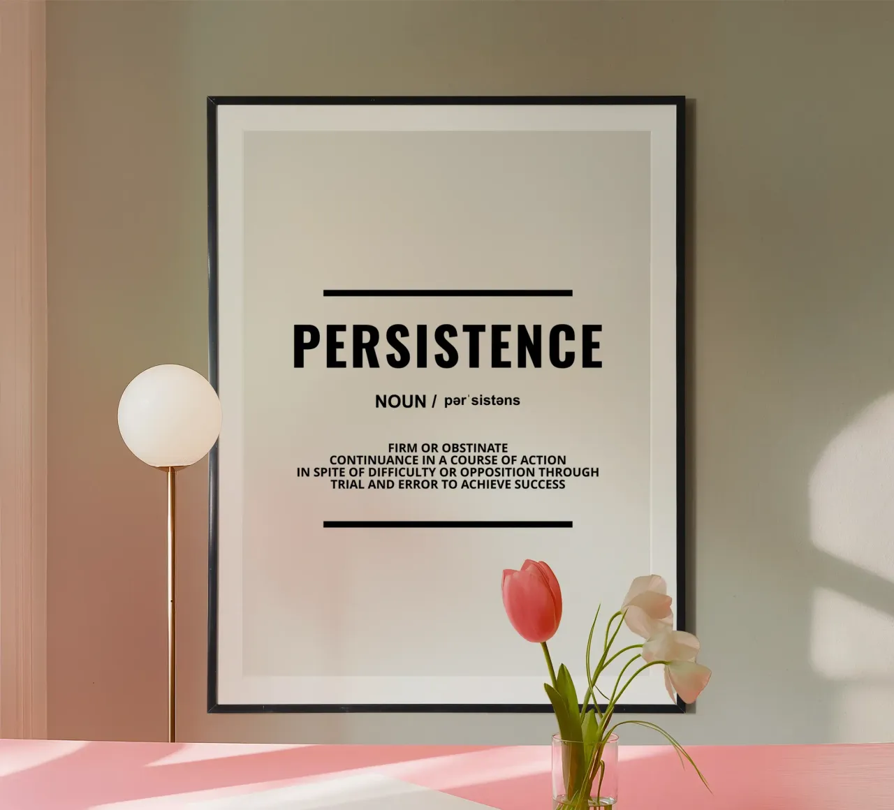 Definizione di perseveranza | Citazione motivazionale poster con telaio in plastica da Inspirify