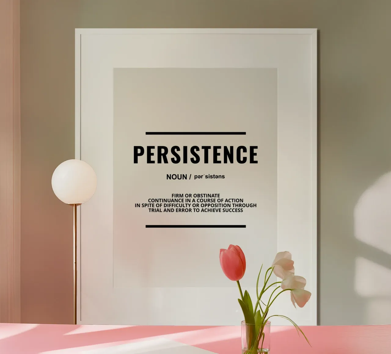 Definizione di perseveranza | Citazione motivazionale poster con telaio in plastica da Inspirify