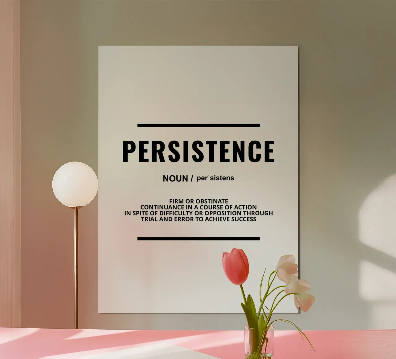 Definizione di perseveranza | Citazione motivazionale poster con telaio in plastica da Inspirify