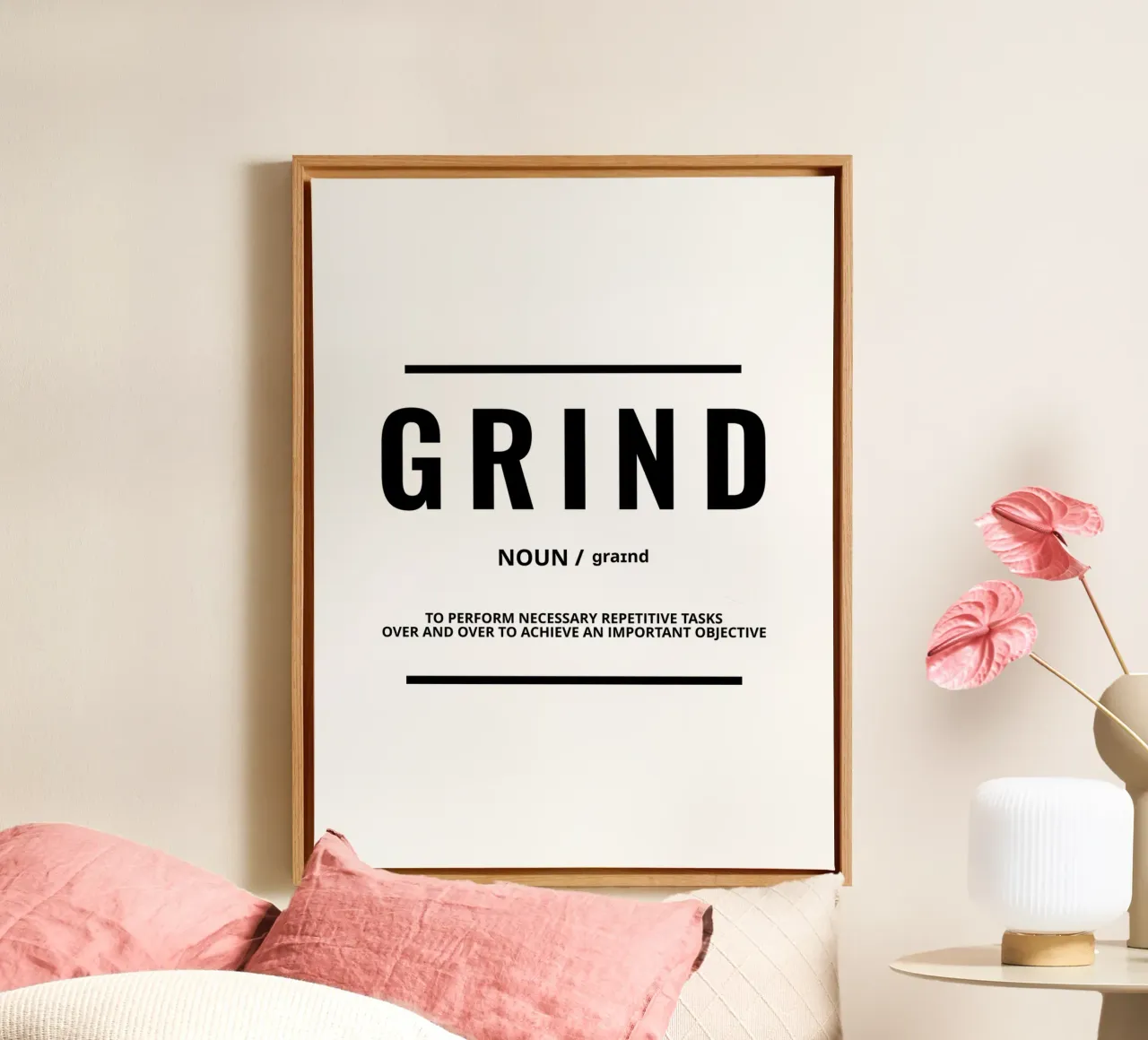 Grind Definition | Motivational Quote canvas with Floater frame by Inspirify