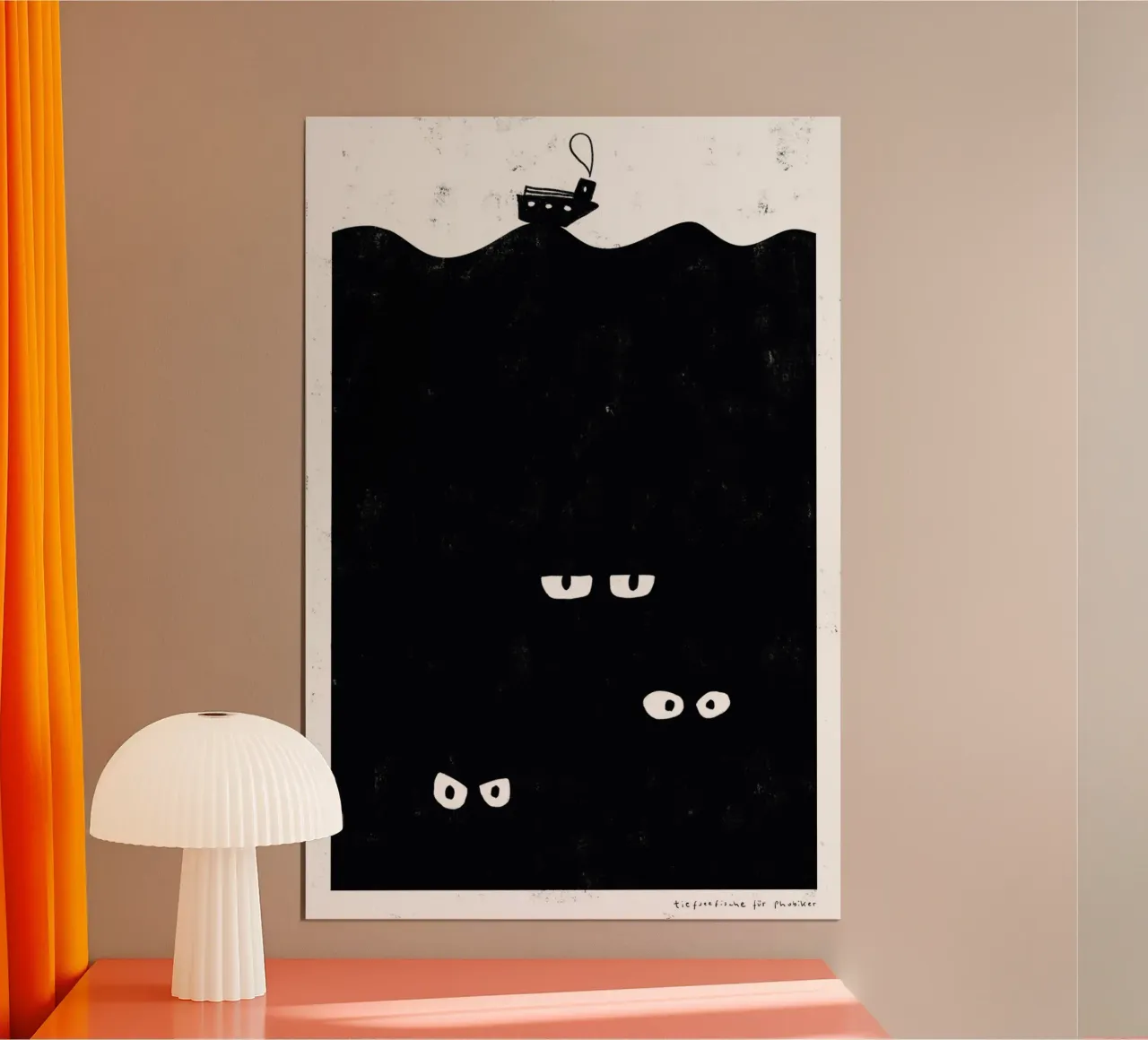 Deep-sea fish for phobics poster with wooden frame by aucontraire