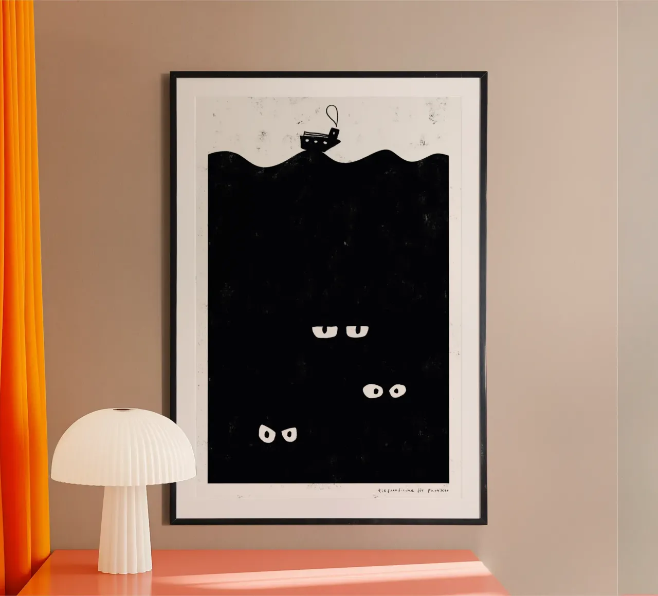 Deep-sea fish for phobics poster with wooden frame by aucontraire