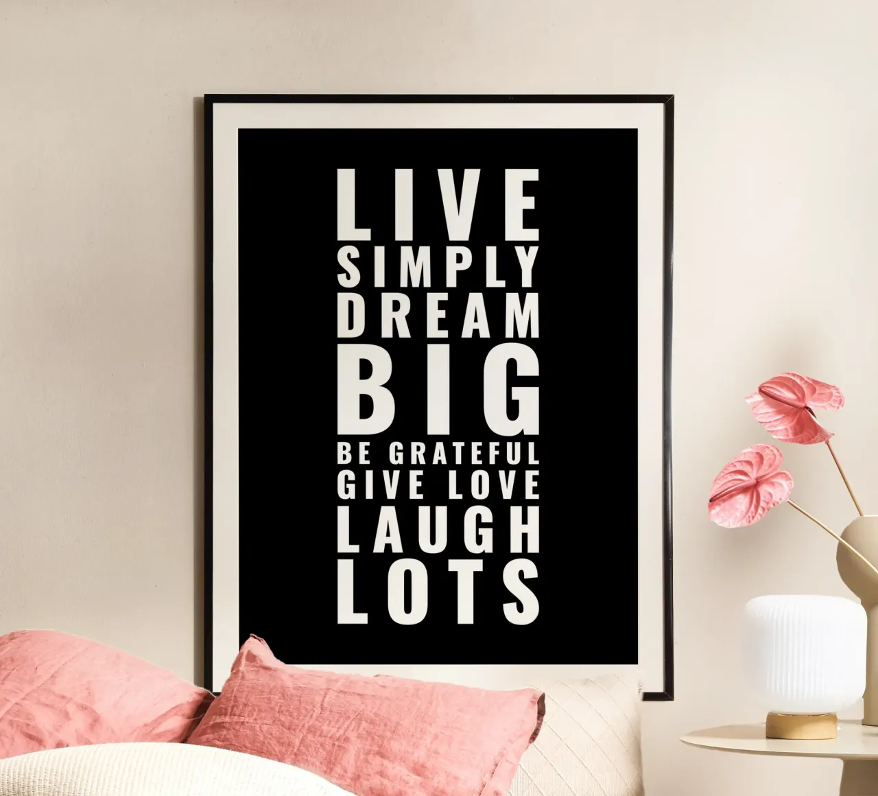 Vivere semplicemente Sognare in grande Essere grati Dare Ridere molto carta hahnemühle da Inspirify