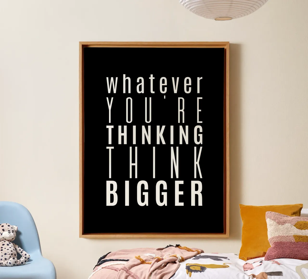 Whatever You're Thinking Think Bigger canvas with Floater frame by Inspirify