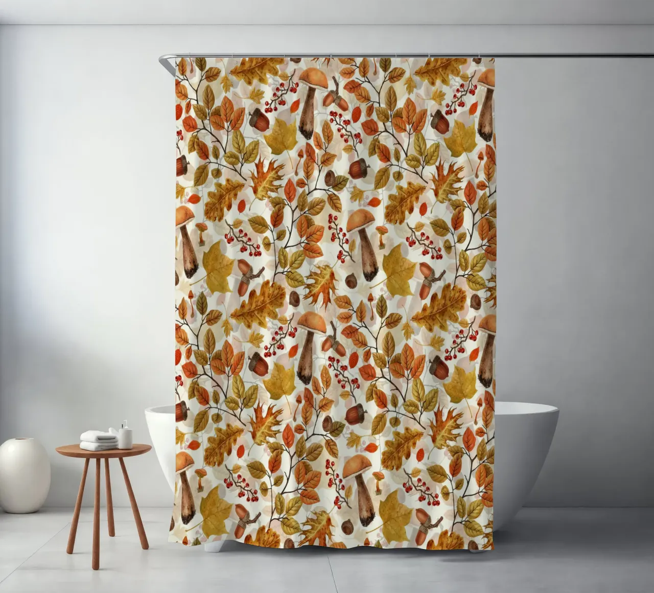 Autumnal forest on off white shower curtain by Painted Nature