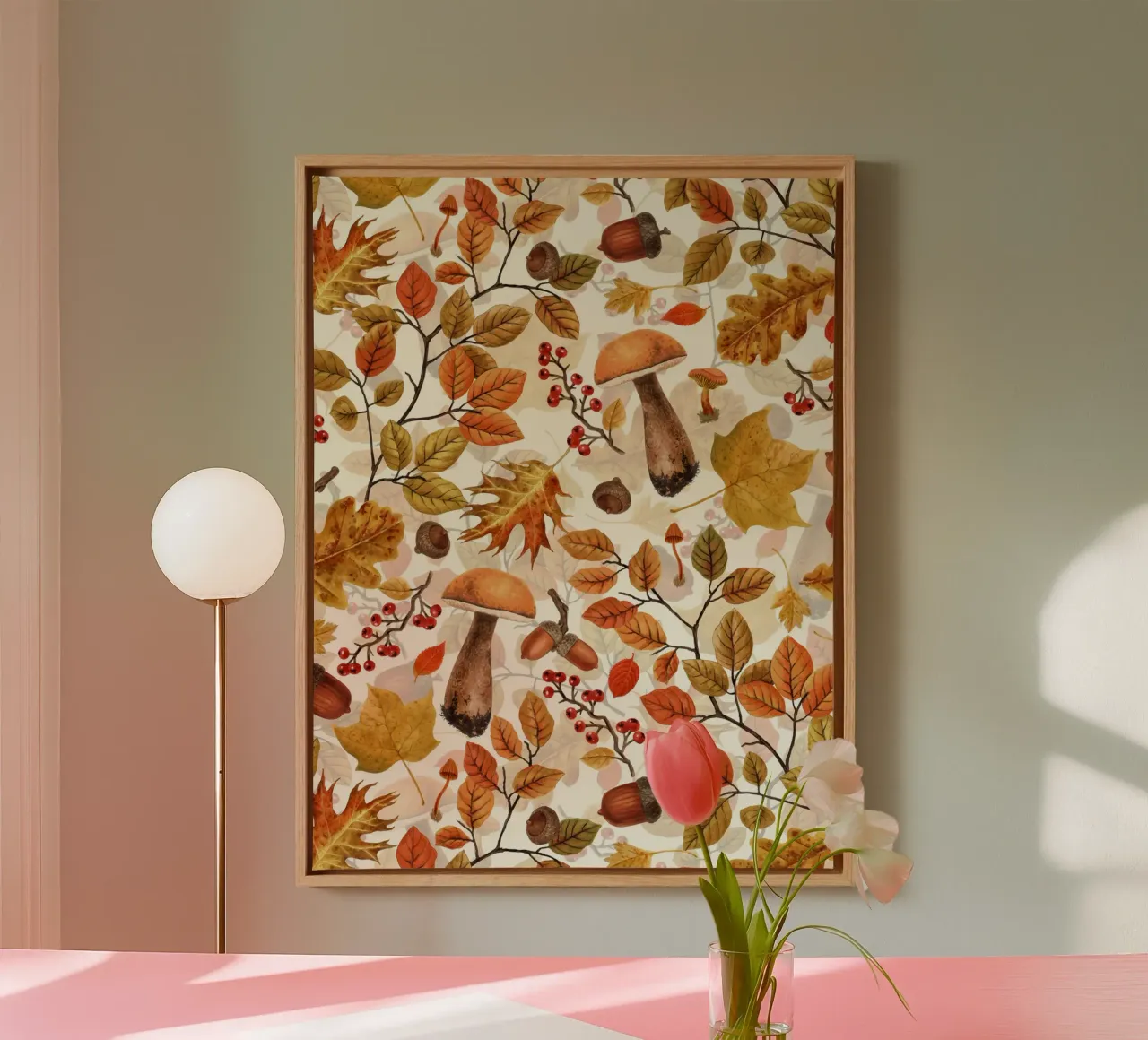 Herfstig bos op gebroken wit canvas van Painted Nature