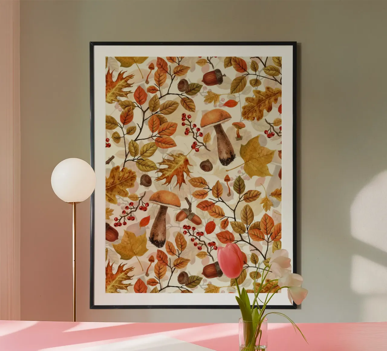 Autumnal forest on off white poster with plastic frame by Painted Nature