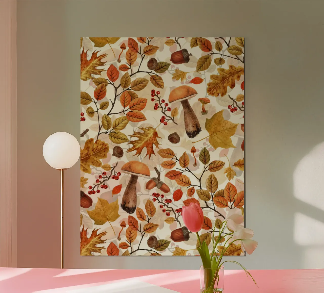 Autumnal forest on off white poster with plastic frame by Painted Nature