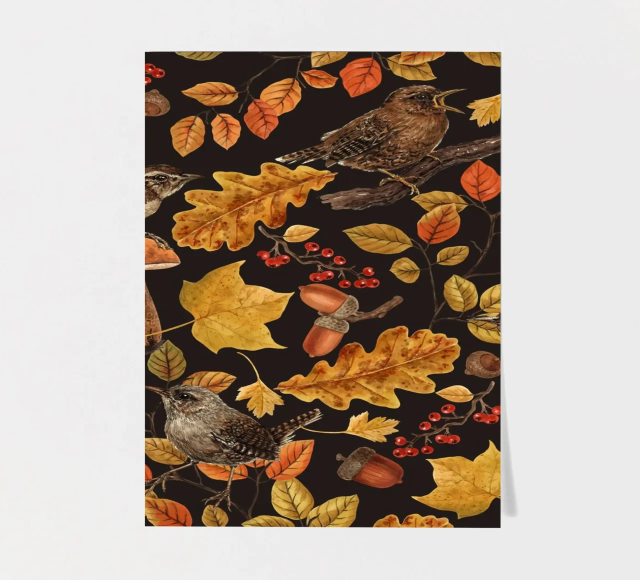Autumn leaves, berries, mushrooms and wrens sticker sheet by Painted Nature