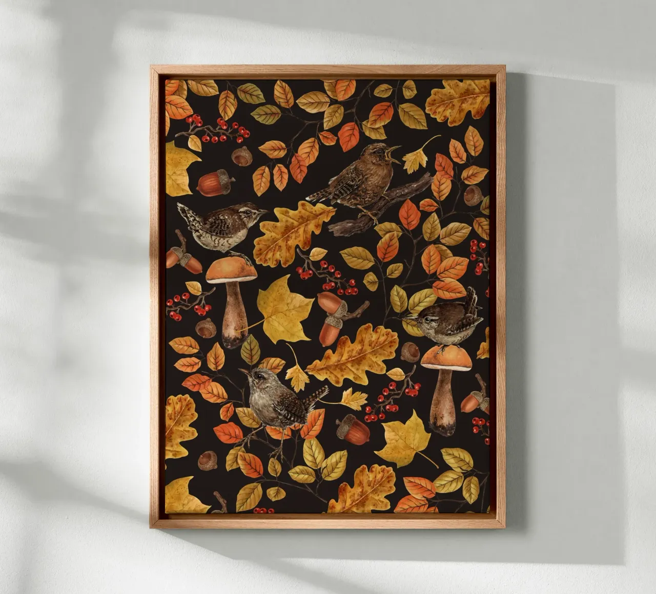 Foglie d'autunno, bacche, funghi e scriccioli tela con Cornice a cassetta da Painted Nature