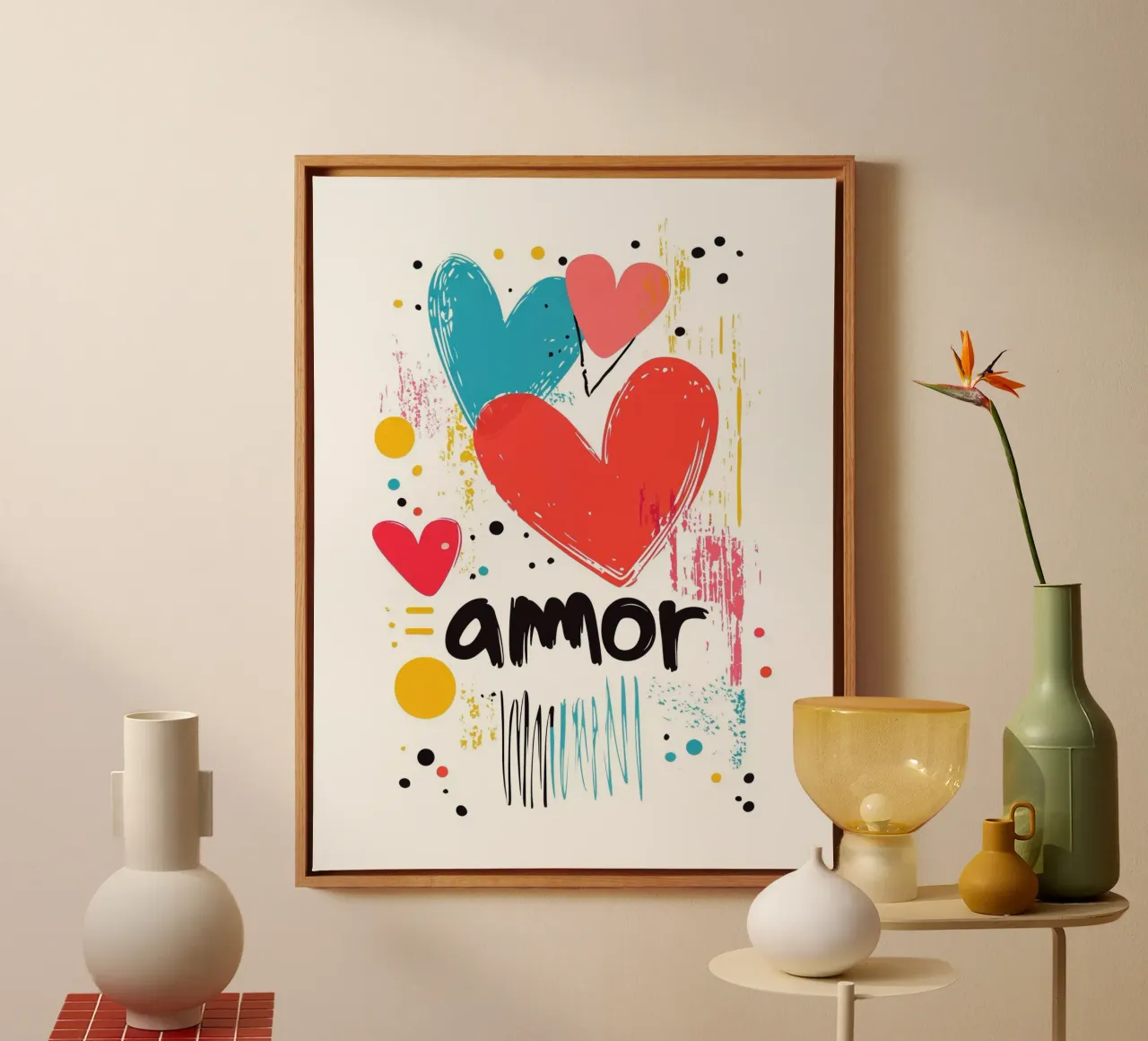 Amore colorato tela con Cornice a cassetta da Art Typo Essentiel