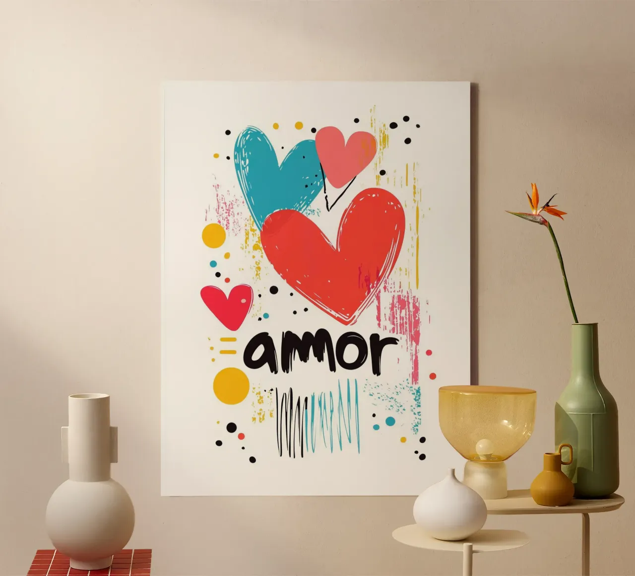 Amore colorato tela con Cornice a cassetta da Art Typo Essentiel