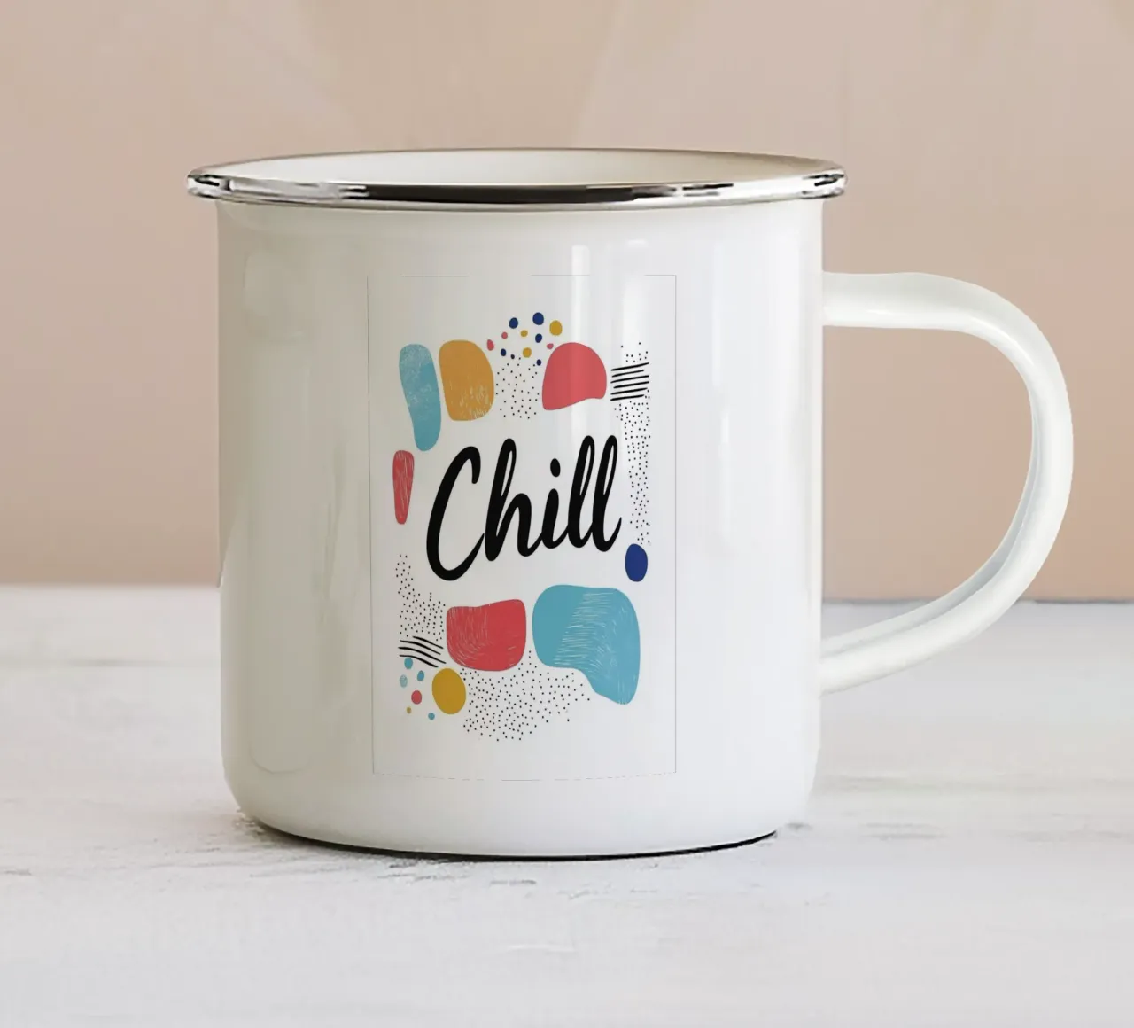 Chill - Diseño abstracto y colorido taza de esmalte de Art Typo Essentiel