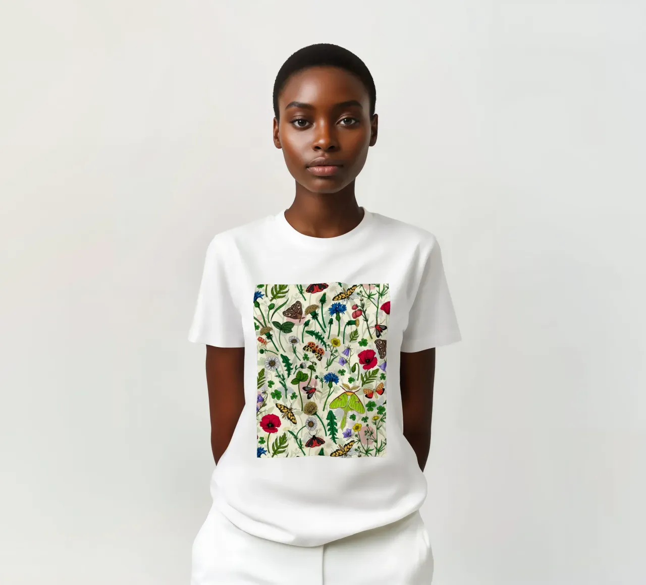 Wild flowers and moths t-shirt by Painted Nature