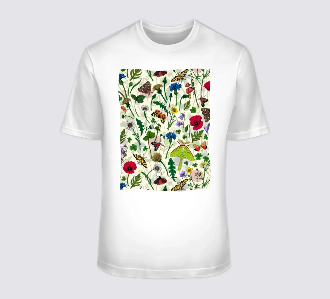 Wild flowers and moths t-shirt by Painted Nature