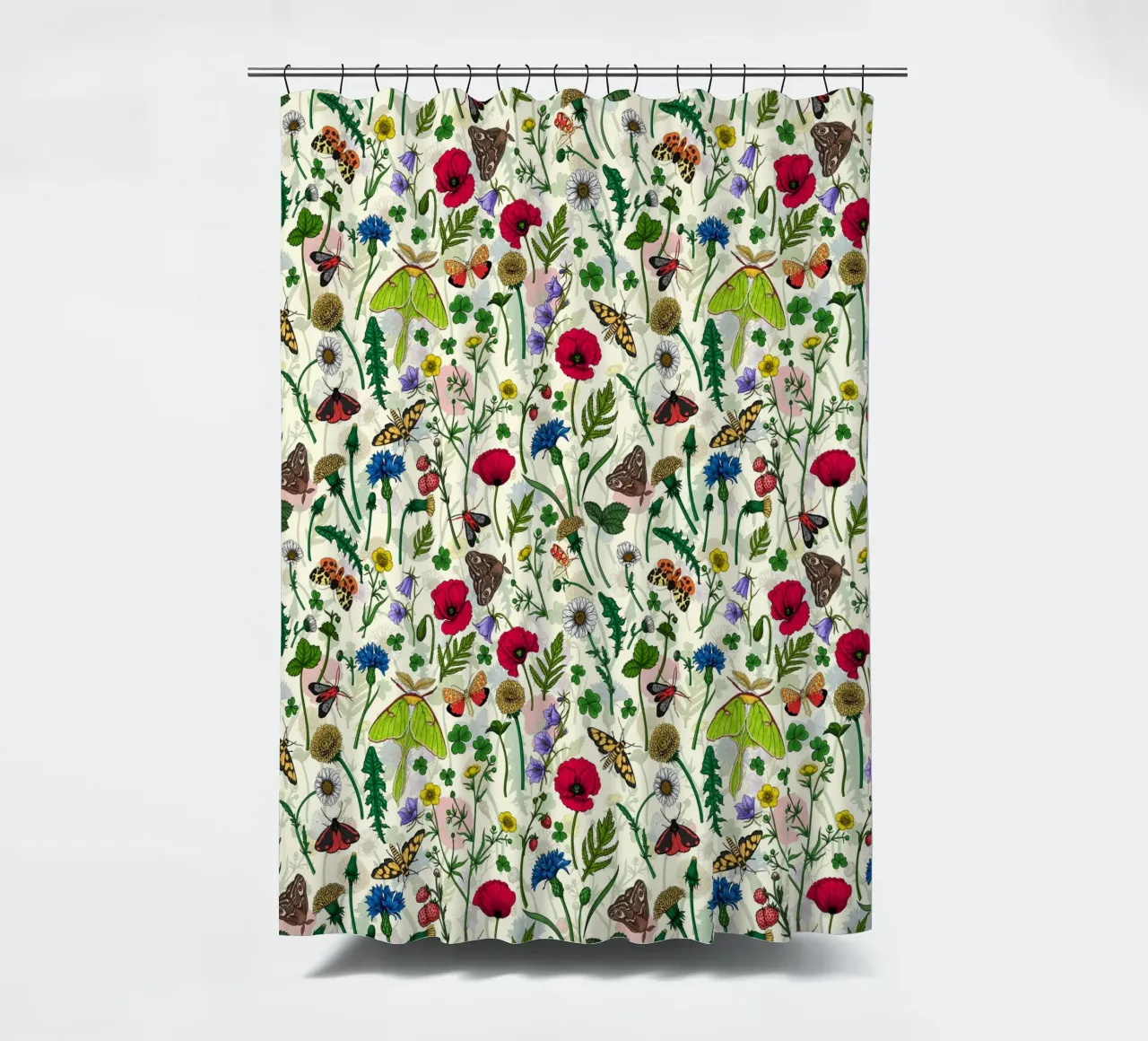 Fiori selvatici e falene tenda da doccia da Painted Nature