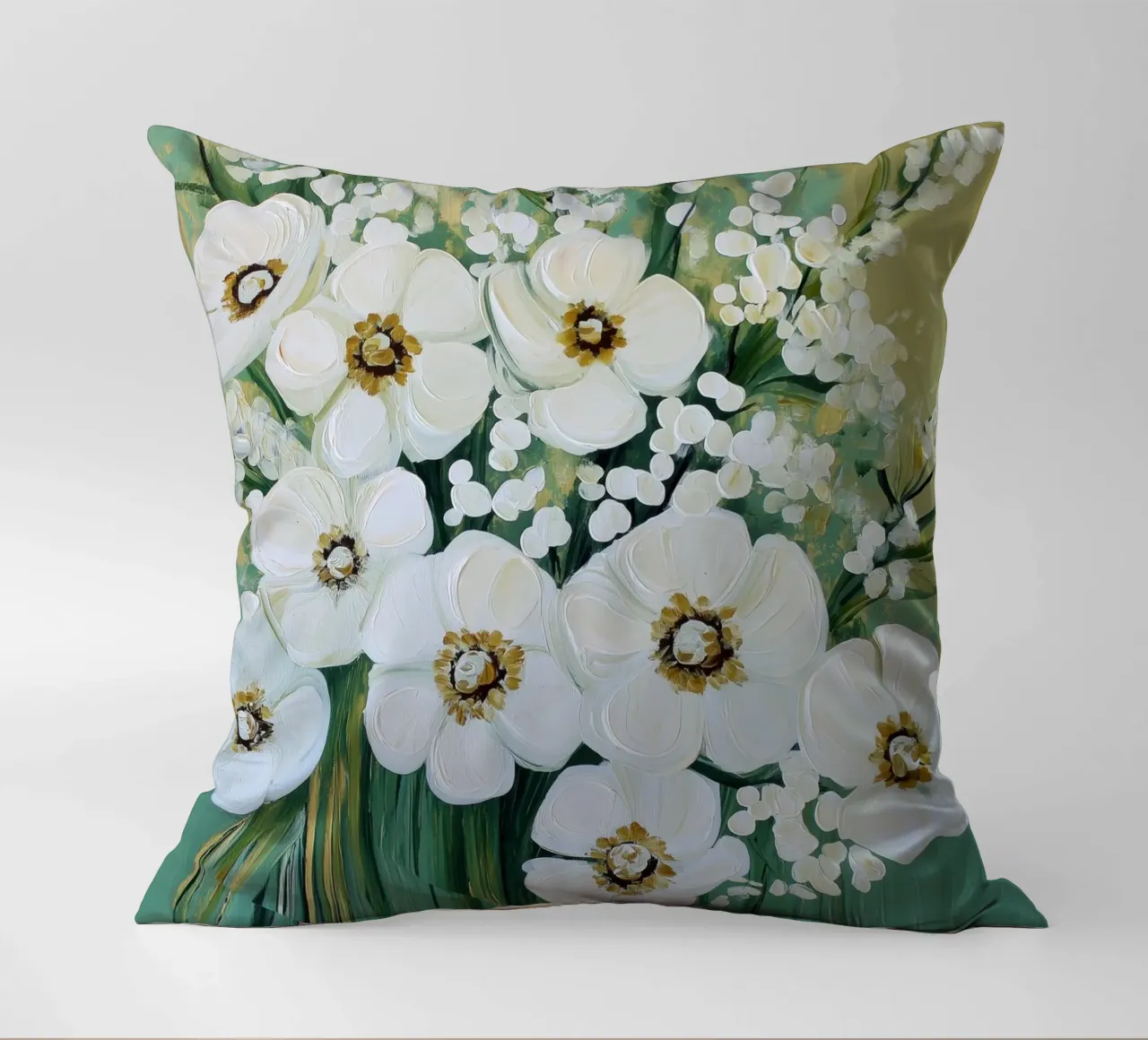 I fiori bianchi con sfondo verde cuscino da Imagine