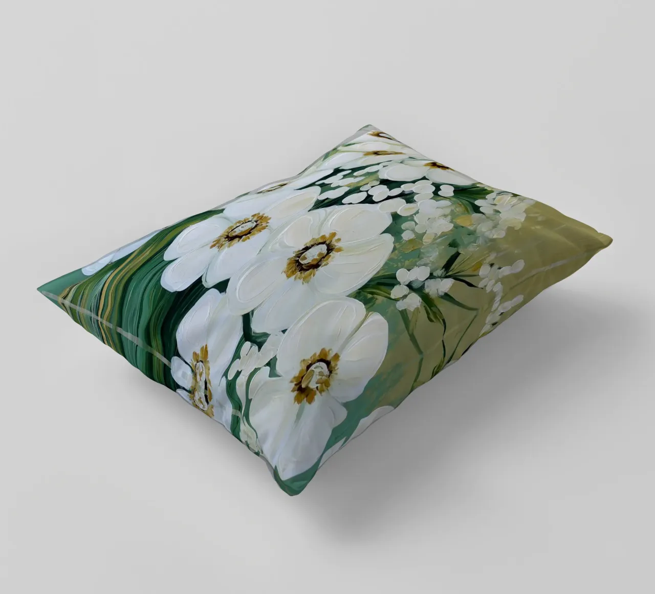 I fiori bianchi con sfondo verde cuscino da Imagine