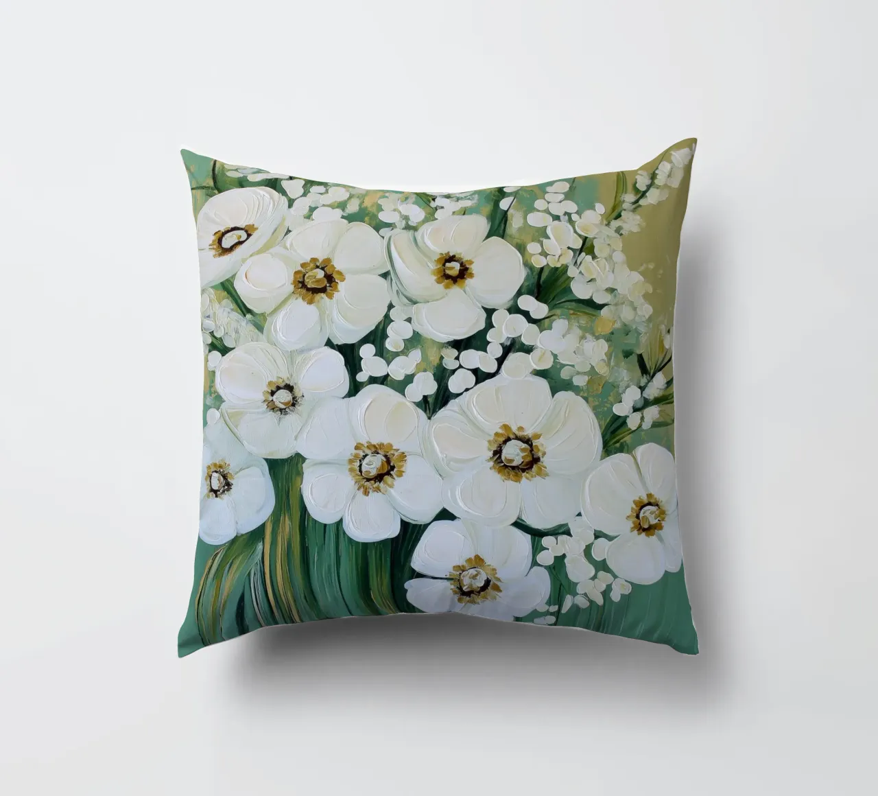 I fiori bianchi con sfondo verde cuscino da Imagine