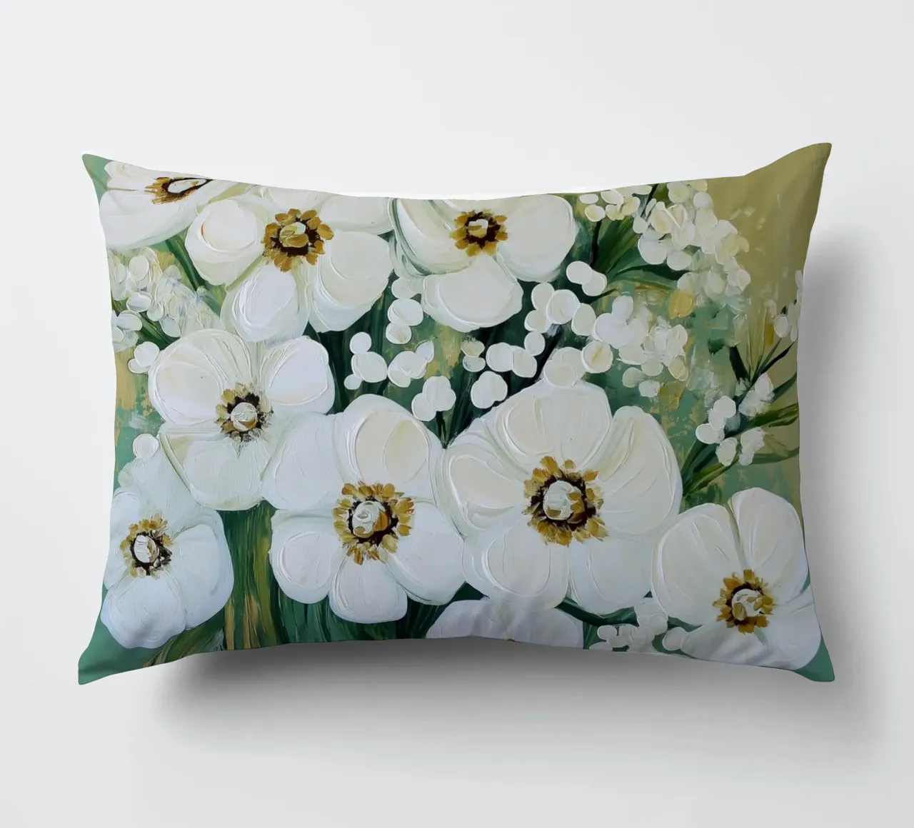 I fiori bianchi con sfondo verde cuscino da Imagine