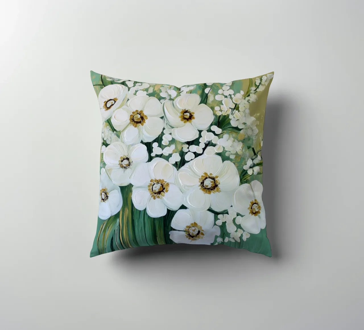 I fiori bianchi con sfondo verde cuscino da Imagine