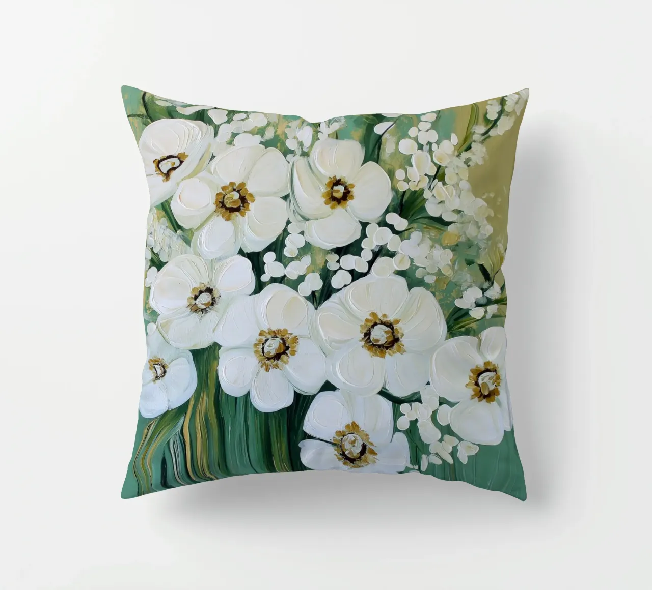 I fiori bianchi con sfondo verde cuscino da Imagine