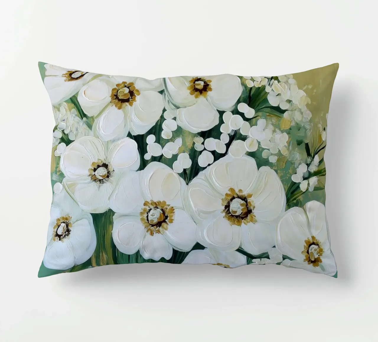 I fiori bianchi con sfondo verde cuscino da Imagine