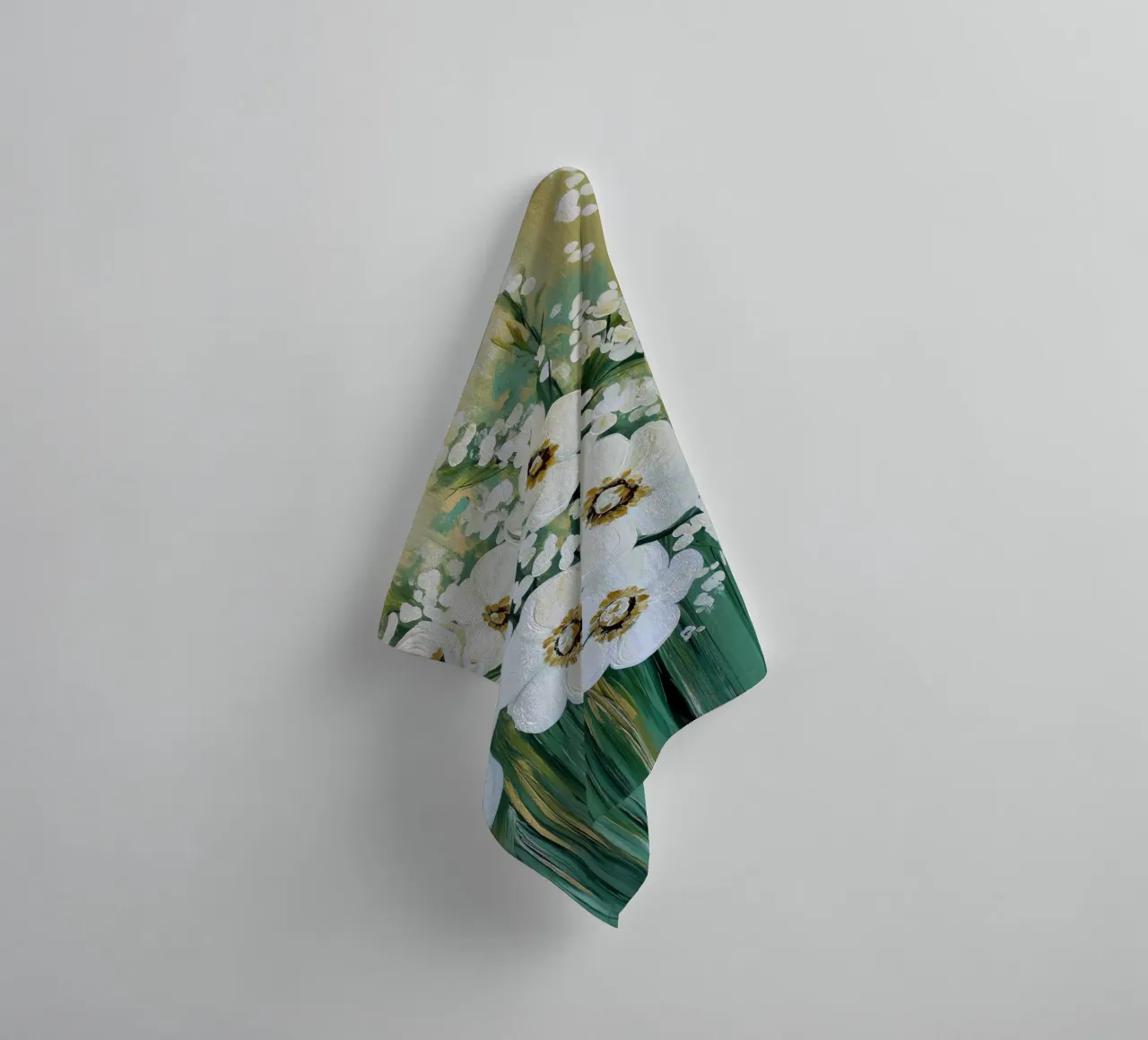 I fiori bianchi con sfondo verde asciugamano da bagno da Imagine