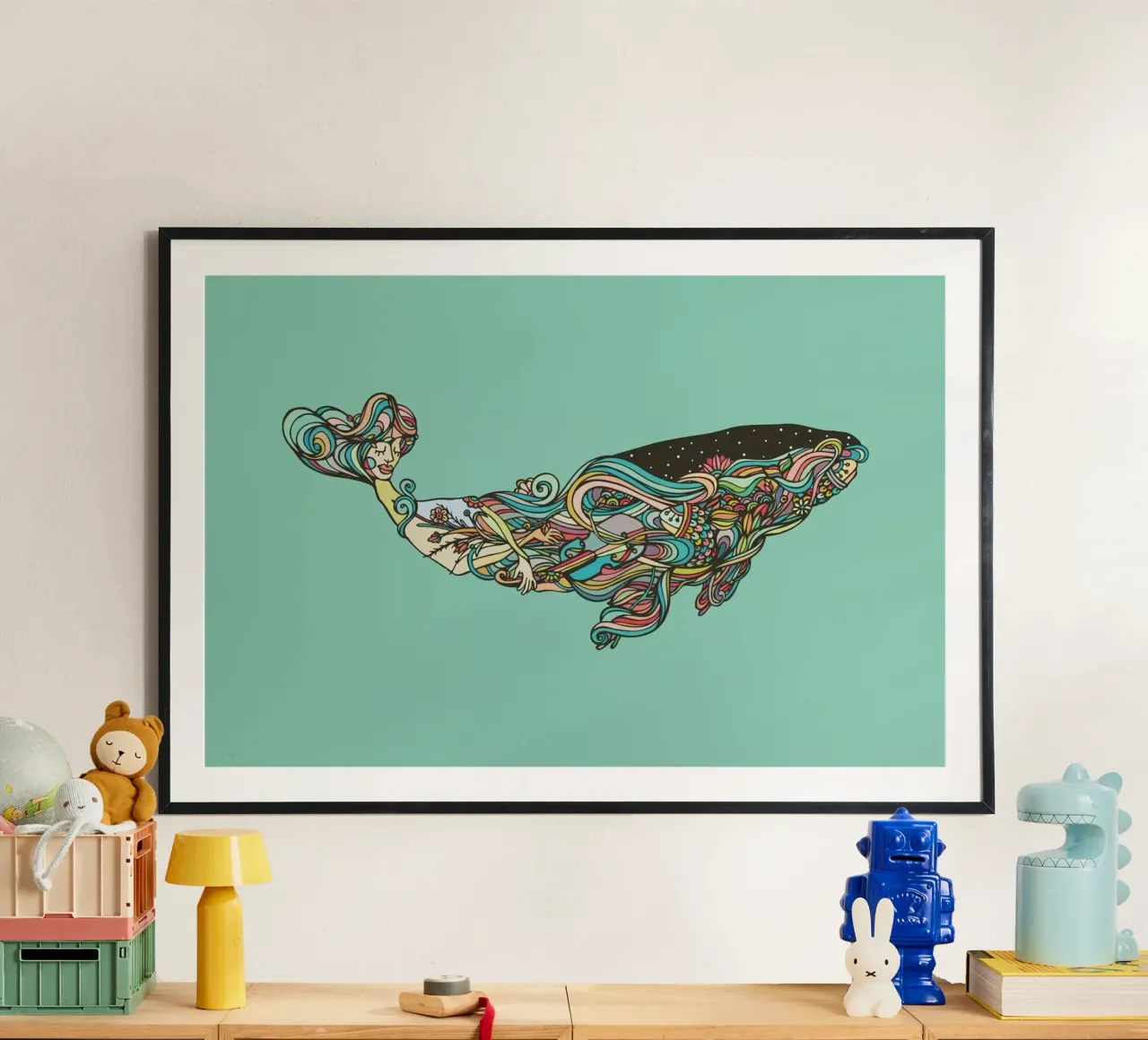 Whale poster con telaio in legno da Ninhol